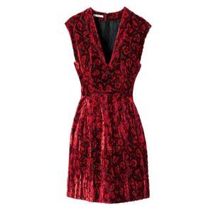 Prada Red & Black Floral Velvet Devore Cocktail Dress